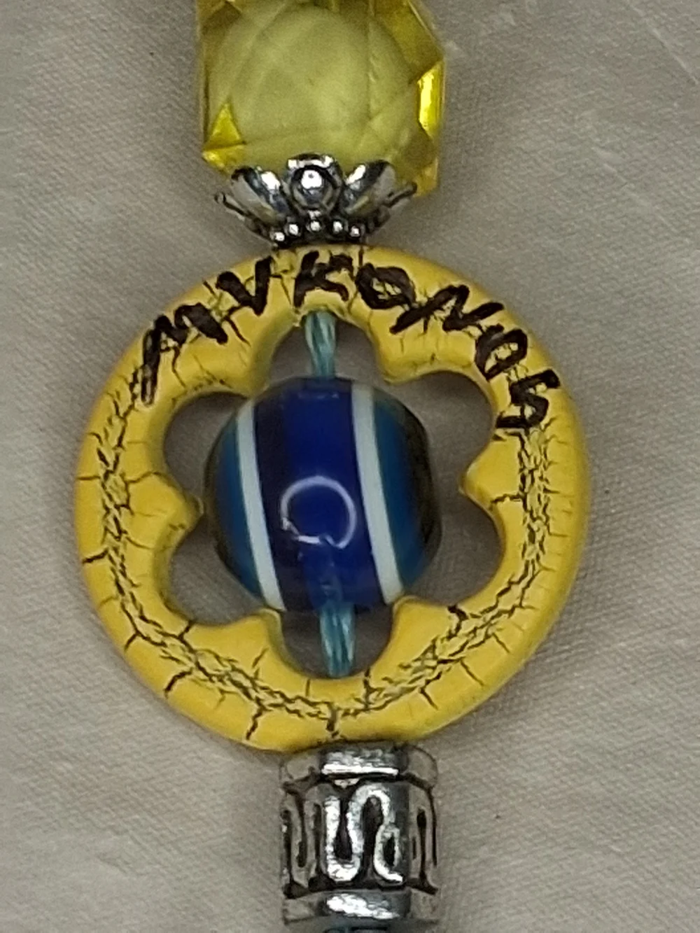 Mykonos Greece Yellow Beaded Turtle Keychain Charm